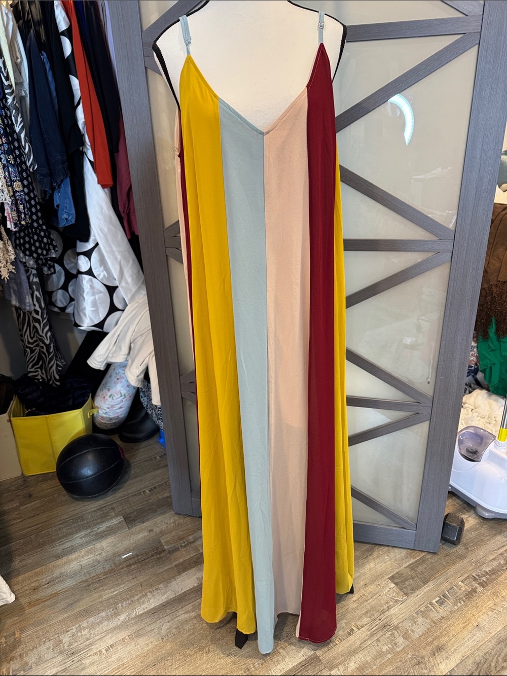entro Colorblock Slip Dress in Yellow, Blush, Dusty Blue & Burgundy